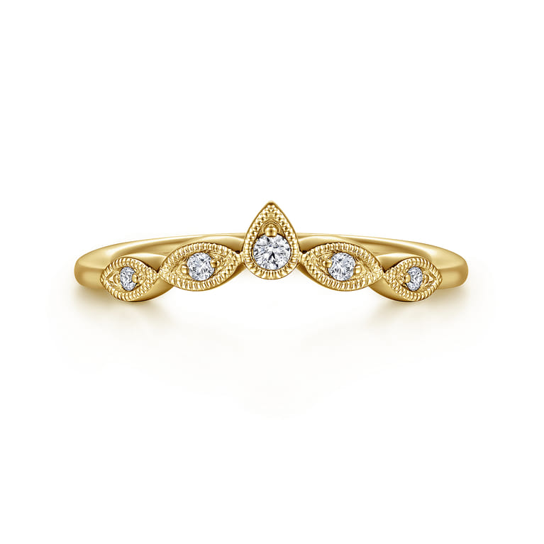 Curved Wedding Ring in 14k Yellow Gold with Round Natural Diamond at Gabriel & Co. - Shot 1