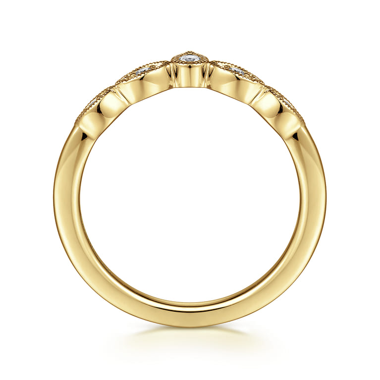 Curved Wedding Ring in 14k Yellow Gold with Round Natural Diamond at Gabriel & Co. - Shot 2