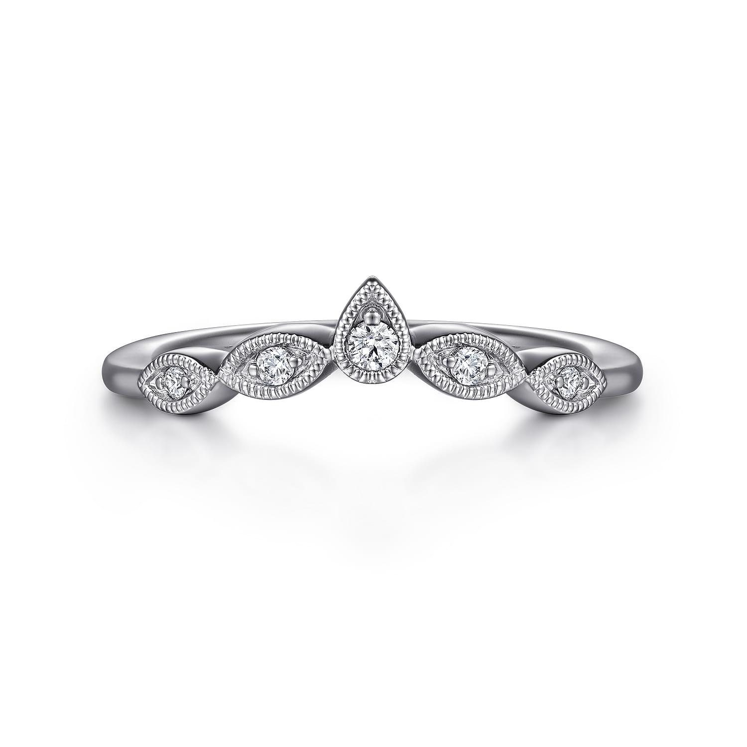 Curved Wedding Ring in Platinum with Round Natural Diamond at Gabriel & Co. - Shot 1