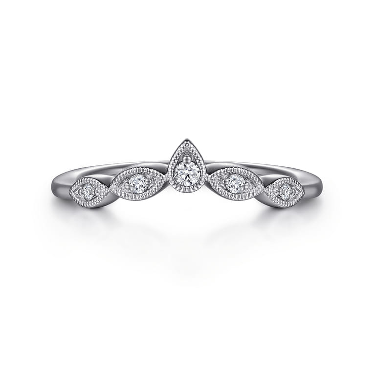 Curved Wedding Ring in Platinum with Round Natural Diamond at Gabriel & Co. - Shot 1