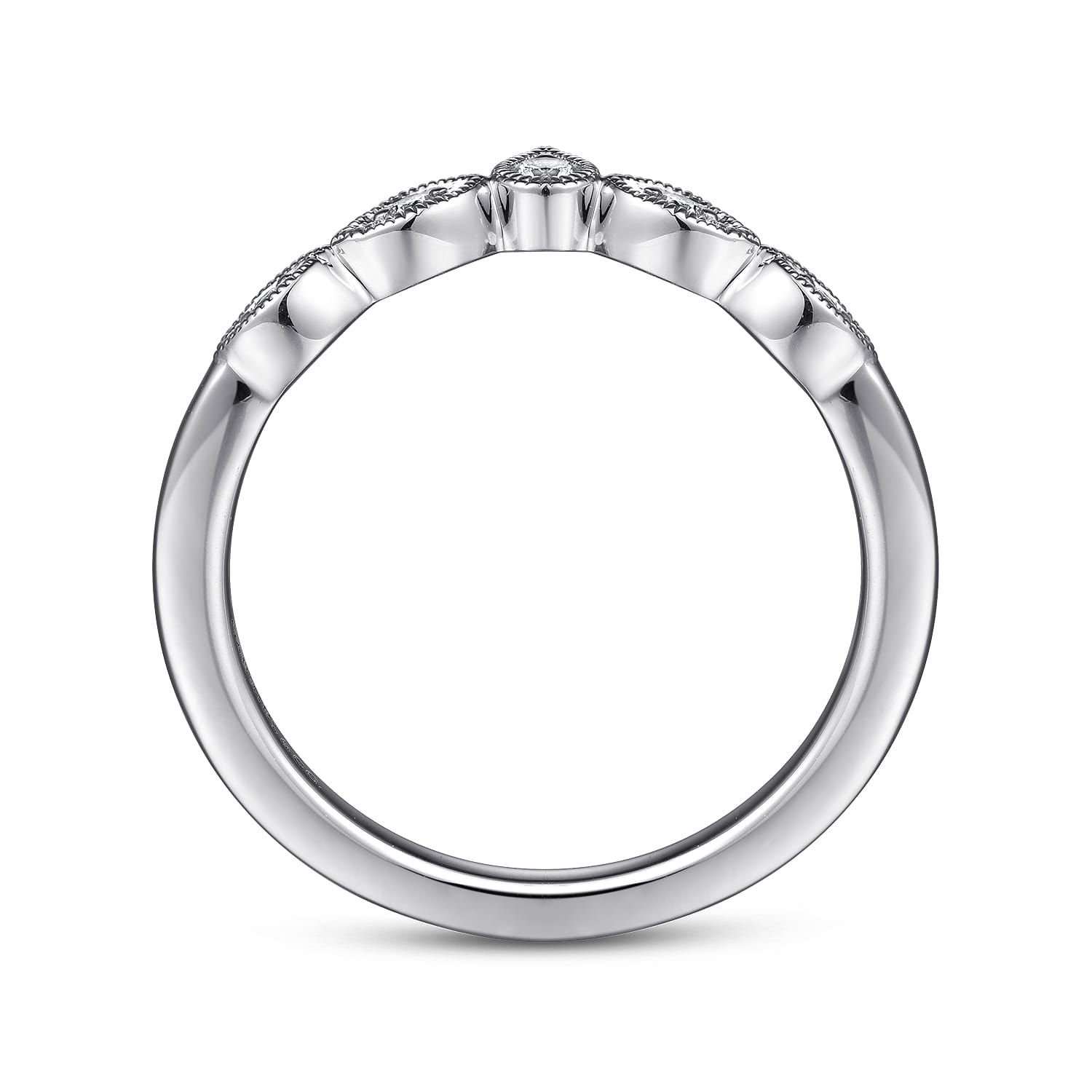 Curved Wedding Ring in Platinum with Round Natural Diamond at Gabriel & Co. - Shot 2