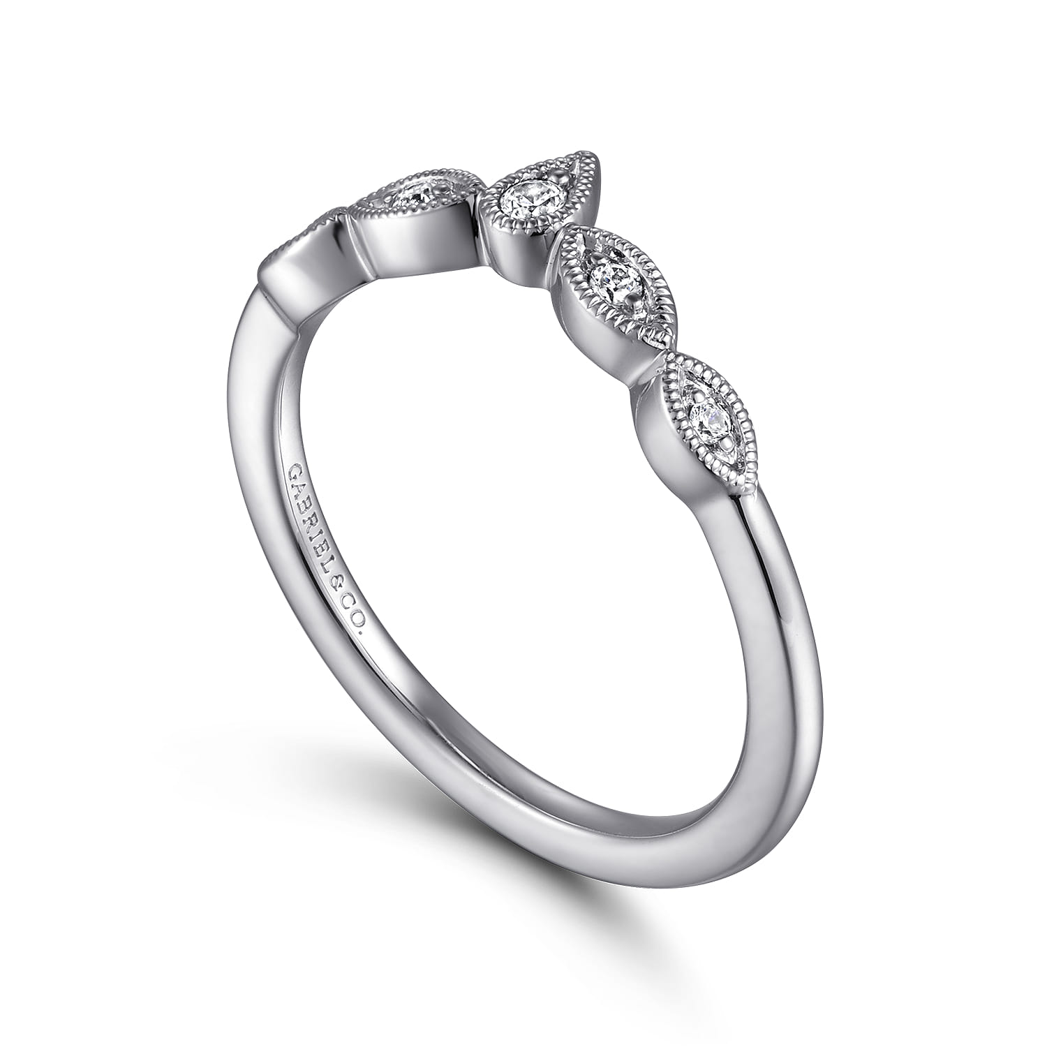 Curved Wedding Ring in Platinum with Round Natural Diamond at Gabriel & Co. - Shot 3