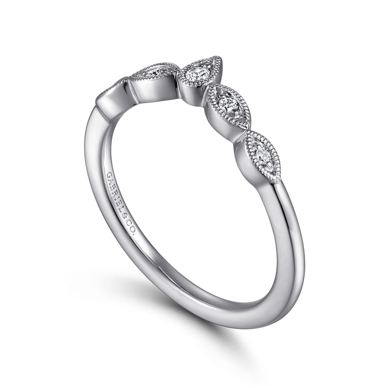 Curved Wedding Ring in Platinum with Round Natural Diamond at Gabriel & Co. - Shot 3