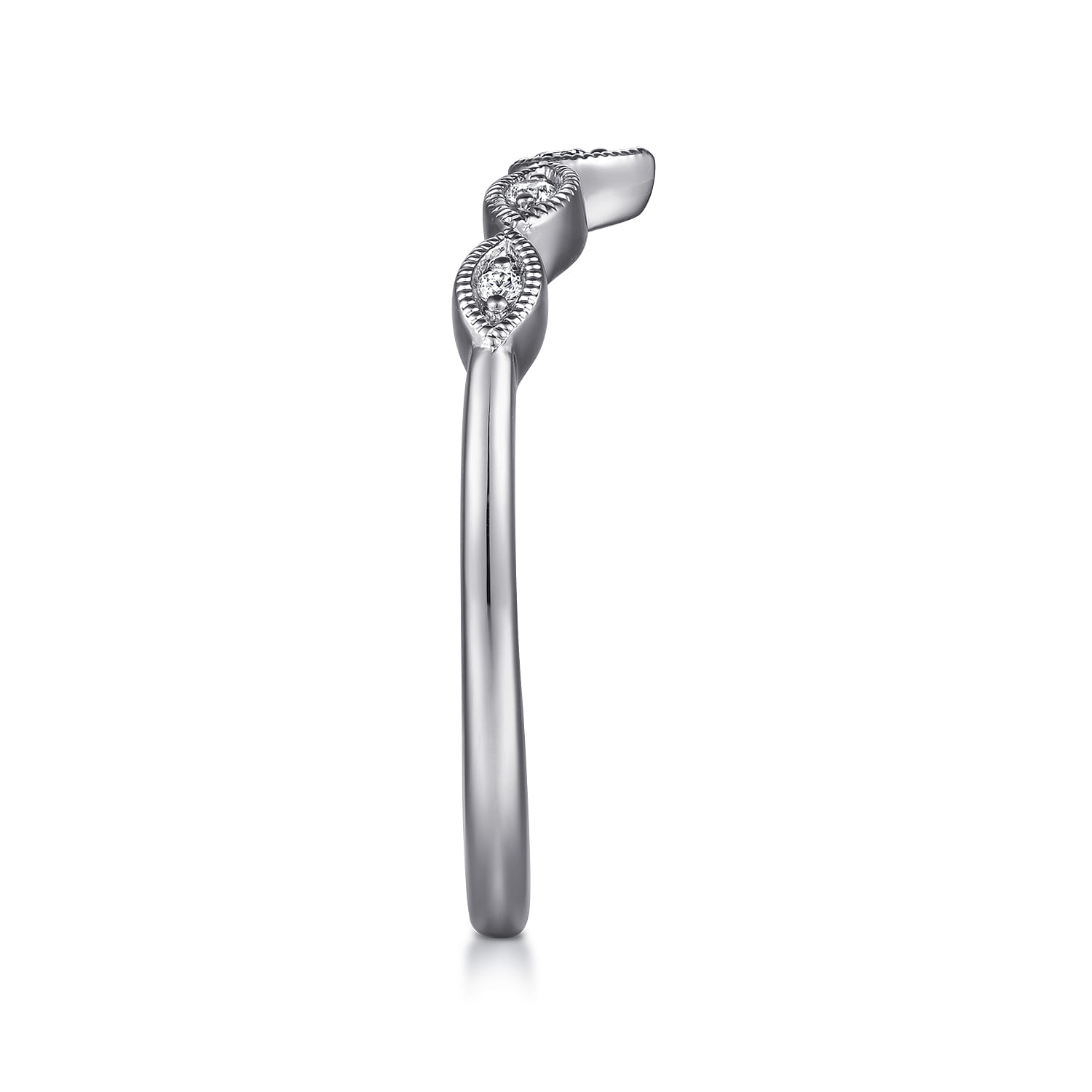 Curved Wedding Ring in Platinum with Round Natural Diamond at Gabriel & Co. - Shot 4