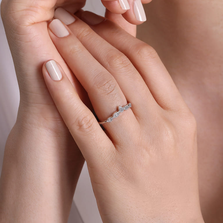 Curved Wedding Ring in Platinum with Round Natural Diamond at Gabriel & Co. - Shot 5
