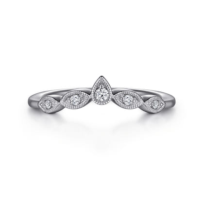 Cary - Vintage Inspired Platinum Curved Gold Diamond Anniversary Band