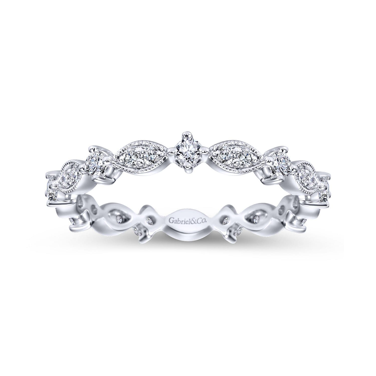 Eternity Band Wedding Ring in 14k White Gold with Round Natural Diamond at Gabriel & Co. - Shot 4