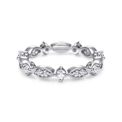 Casena - Vintage Inspired 14K White Gold Marquise and Round Station Diamond Eternity Band