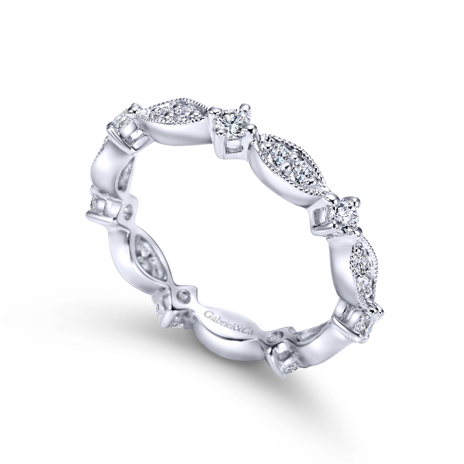 Eternity Band Wedding Ring in 14k White Gold with Round Natural Diamond at Gabriel & Co. - Shot 3