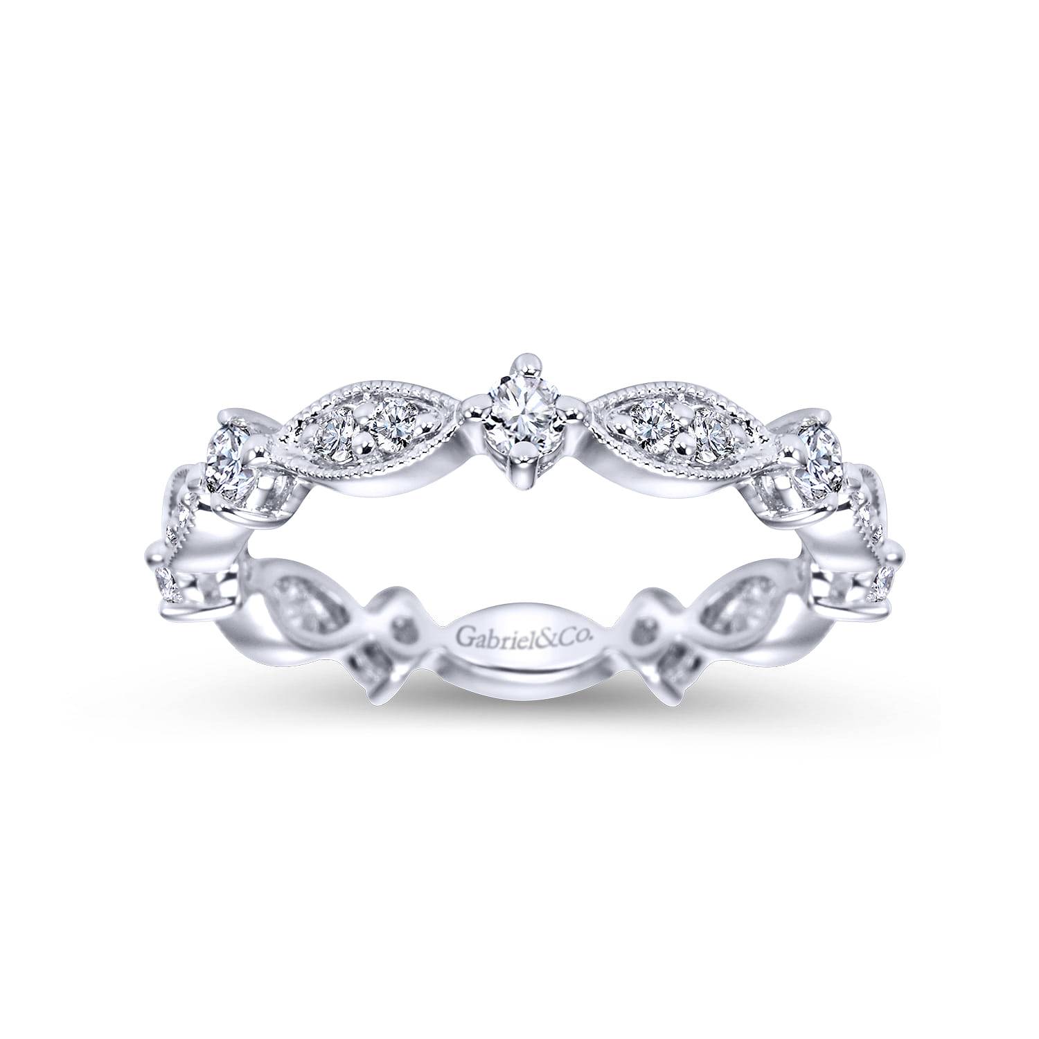 Eternity Band Wedding Ring in 14k White Gold with Round Natural Diamond at Gabriel & Co. - Shot 4