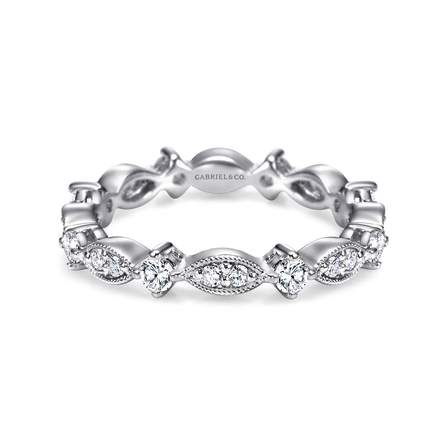 Eternity Band Wedding Ring in 14k White Gold with Round Natural Diamond at Gabriel & Co. - Shot 1