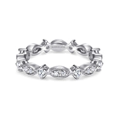 Casena - Vintage Inspired 14K White Gold Marquise and Round Station Diamond Eternity Band