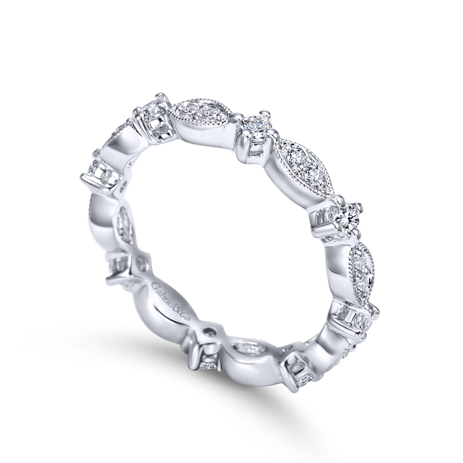 Eternity Band Wedding Ring in 14k White Gold with Round Natural Diamond at Gabriel & Co. - Shot 3