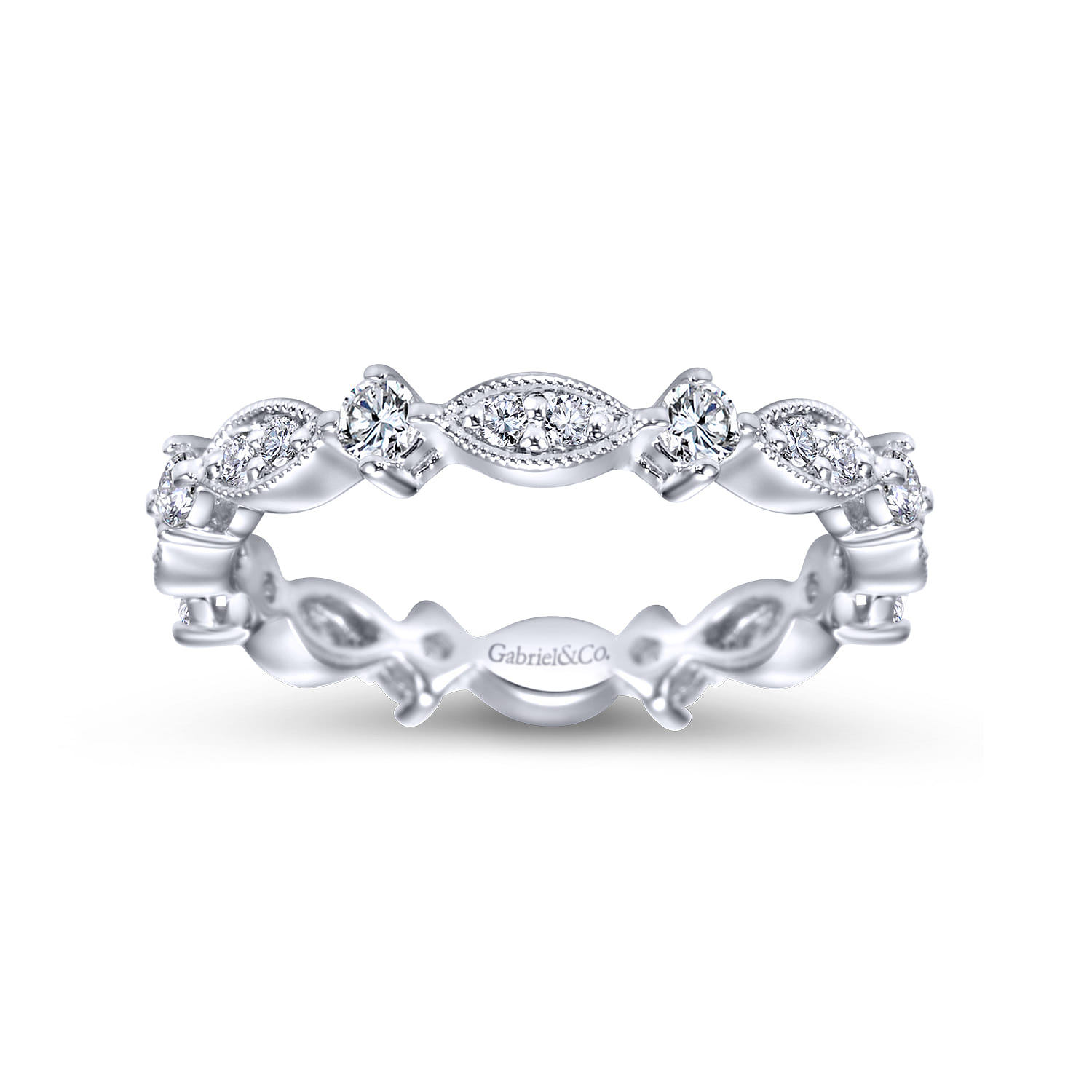 Eternity Band Wedding Ring in 14k White Gold with Round Natural Diamond at Gabriel & Co. - Shot 4
