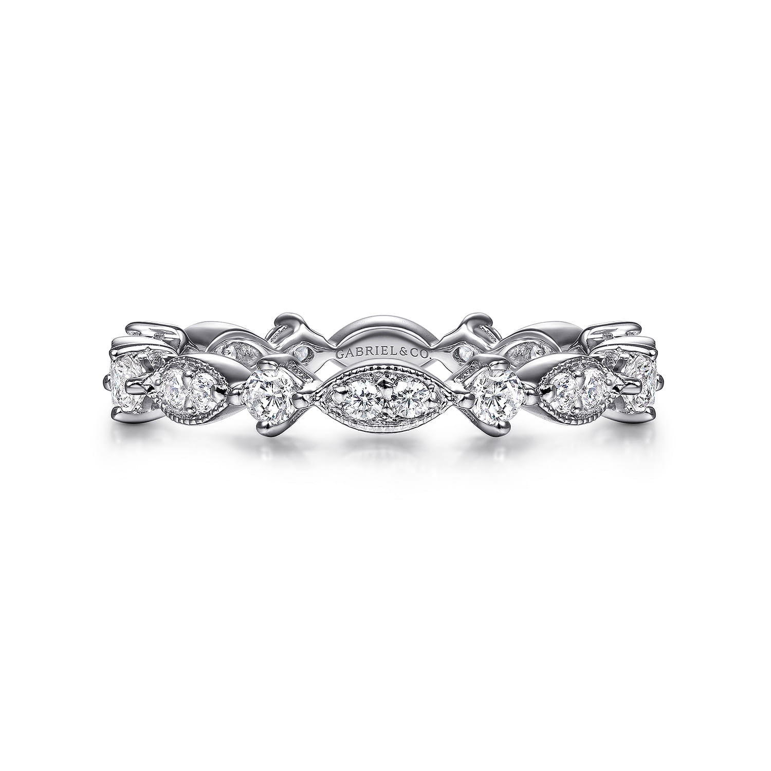 Casena - Vintage Inspired 14K White Gold Marquise and Round Station Diamond Eternity Band