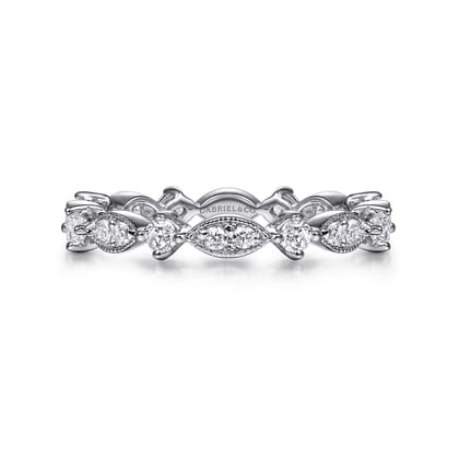 Casena - Vintage Inspired 14K White Gold Marquise and Round Station Diamond Eternity Band