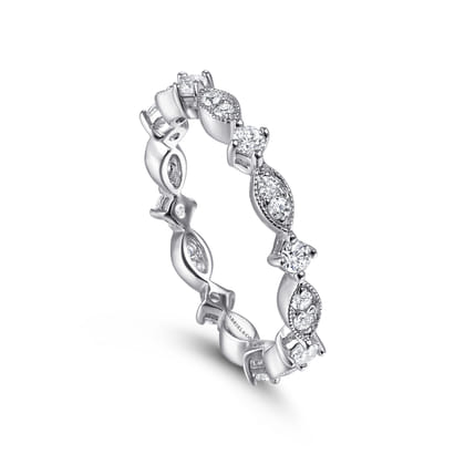Casena - Vintage Inspired 14K White Gold Marquise and Round Station Diamond Eternity Band