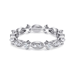 Casena - Vintage Inspired 14K White Gold Marquise and Round Station Diamond Eternity Band