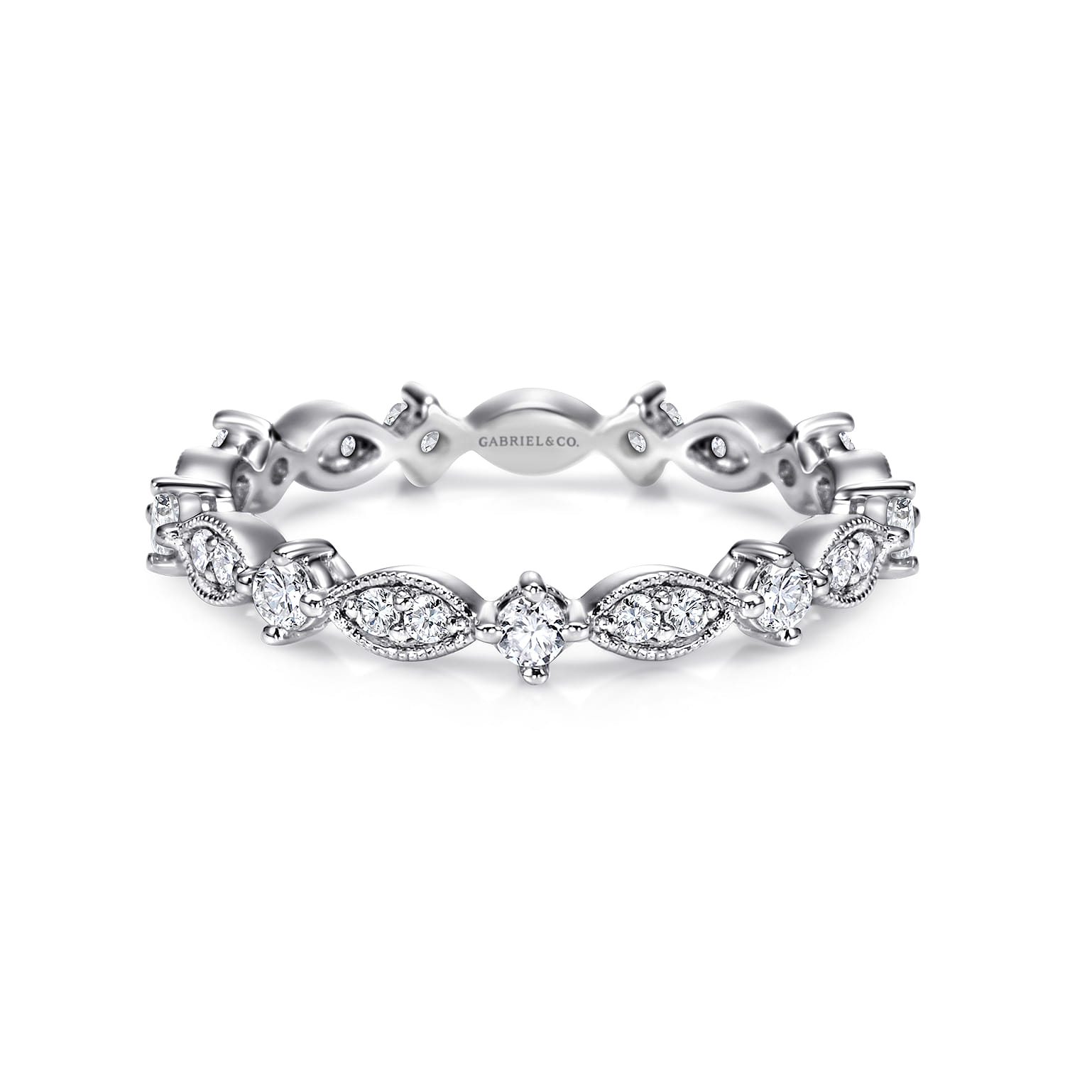 Eternity Band Wedding Ring in 14k White Gold with Round Natural Diamond at Gabriel & Co. - Shot 1