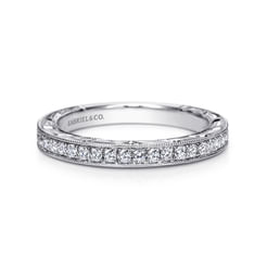 Caserta - 14K White Gold Hand Engraved Micro Pave Diamond Wedding Band