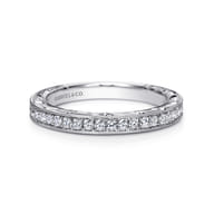 Caserta - 14K White Gold Hand Engraved Micro Pave Diamond Wedding Band