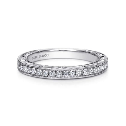 Caserta - 14K White Gold Hand Engraved Micro Pave Diamond Wedding Band
