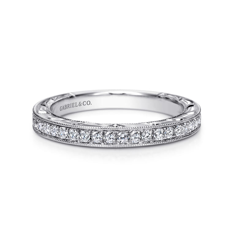 Straight Wedding Ring in 14k White Gold with Round Natural Diamond at Gabriel & Co. - Shot 1