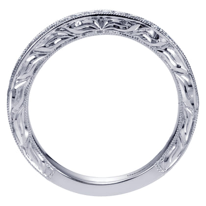 Caserta - 14K White Gold Hand Engraved Micro Pave Diamond Wedding Band