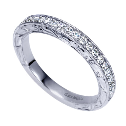 Caserta - 14K White Gold Hand Engraved Micro Pave Diamond Wedding Band