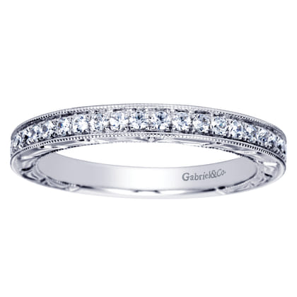 Caserta - 14K White Gold Hand Engraved Micro Pave Diamond Wedding Band