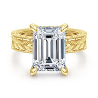 Caspia - Vintage Inspired 14K Yellow Gold Emerald Cut Diamond Engagement Ring
