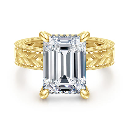 Caspia - Vintage Inspired 14K Yellow Gold Emerald Cut Diamond Engagement Ring