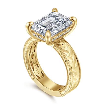 Caspia - Vintage Inspired 14K Yellow Gold Emerald Cut Diamond Engagement Ring