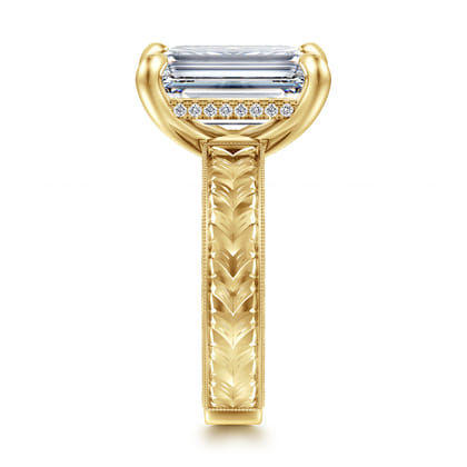 Caspia - Vintage Inspired 14K Yellow Gold Emerald Cut Diamond Engagement Ring