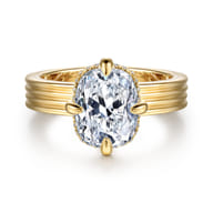 Cassandra - 14K Yellow Gold Compass Prong Elongate Cushion Diamond Engagement Ring