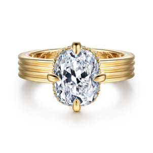 Cassandra - 14K Yellow Gold Compass Prong Elongate Cushion Diamond Engagement Ring