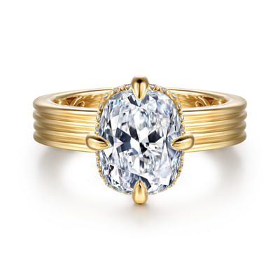 Cassandra - 14K Yellow Gold Compass Prong Elongate Cushion Diamond Engagement Ring