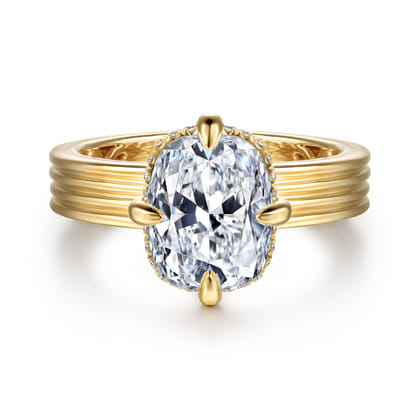 Cassandra - 14K Yellow Gold Compass Prong Elongate Cushion Diamond Engagement Ring