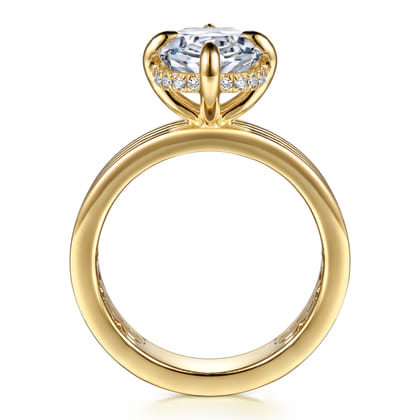 Cassandra - 14K Yellow Gold Compass Prong Elongate Cushion Diamond Engagement Ring