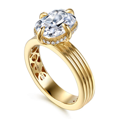 Cassandra - 14K Yellow Gold Compass Prong Elongate Cushion Diamond Engagement Ring