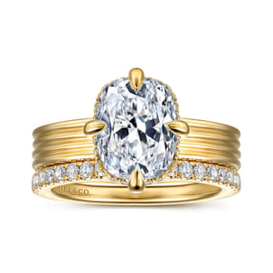 Cassandra - 14K Yellow Gold Compass Prong Elongate Cushion Diamond Engagement Ring