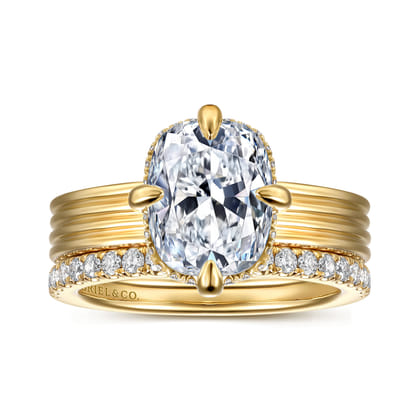 Cassandra - 14K Yellow Gold Compass Prong Elongate Cushion Diamond Engagement Ring
