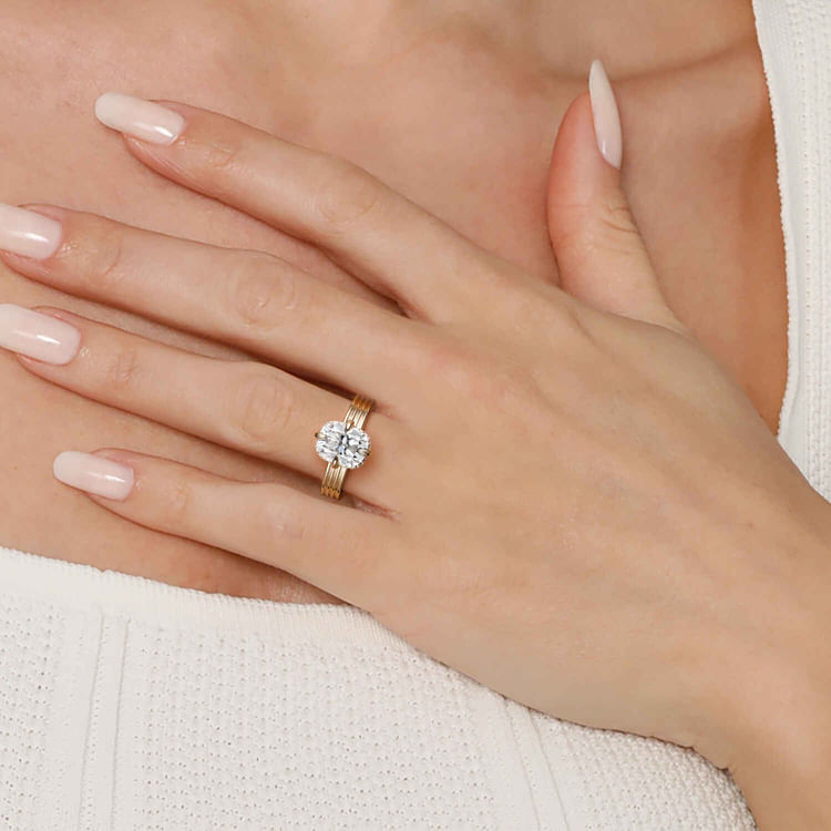 Cassandra - 14K Yellow Gold Compass Prong Elongate Cushion Diamond Engagement Ring