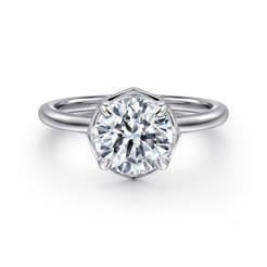 Cassi - 14K White Gold Bezel Prong Round Diamond Engagement Ring