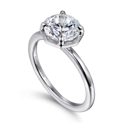 Cassi - 14K White Gold Bezel Prong Round Diamond Engagement Ring