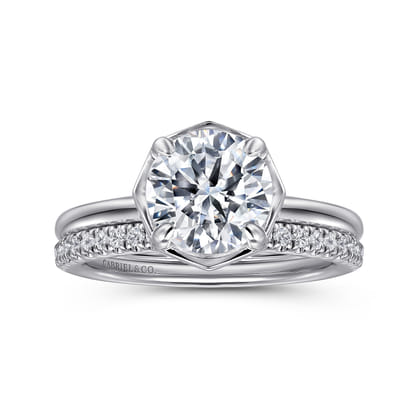 Cassi - 14K White Gold Bezel Prong Round Diamond Engagement Ring