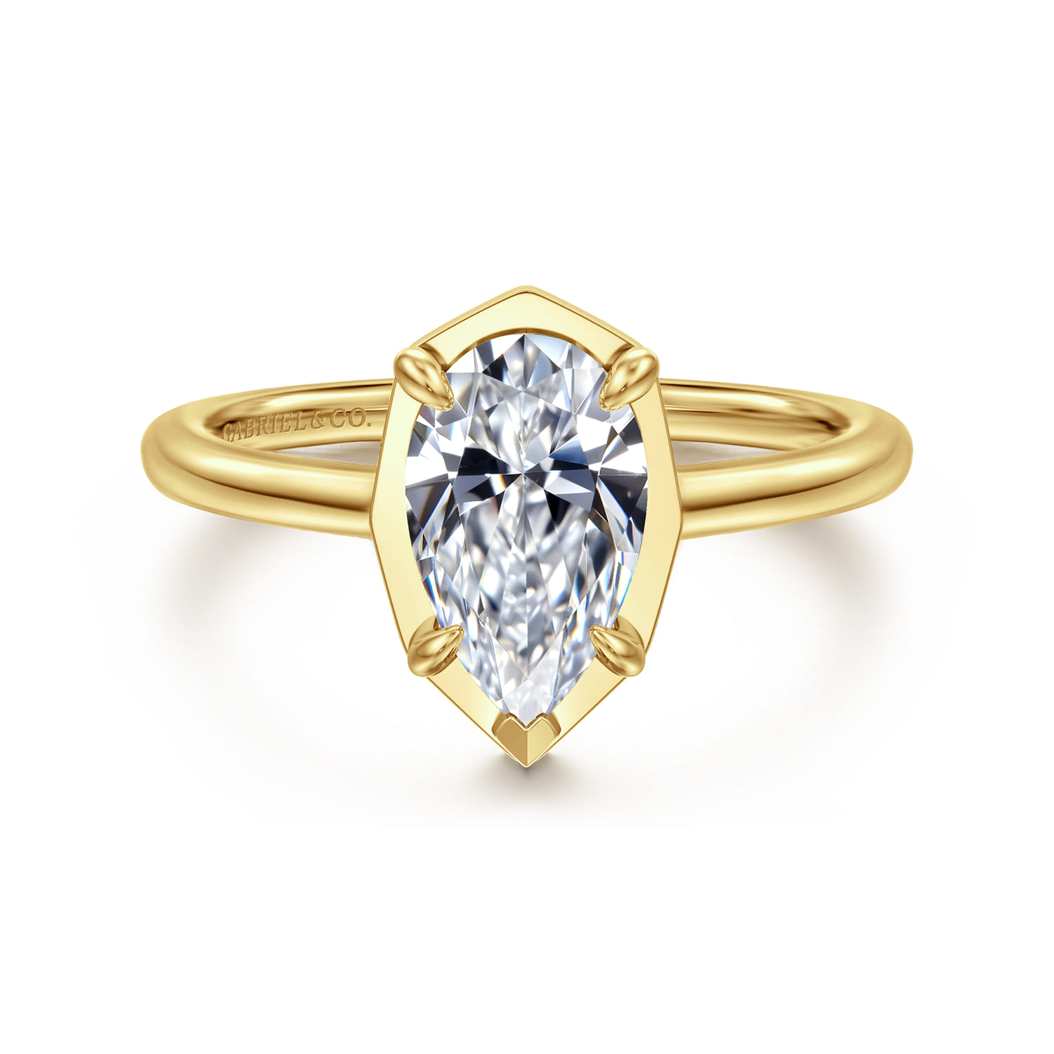 Cassi - 14K Yel+D74low Gold Bezel Prong Pear Shape Diamond Engagement Ring