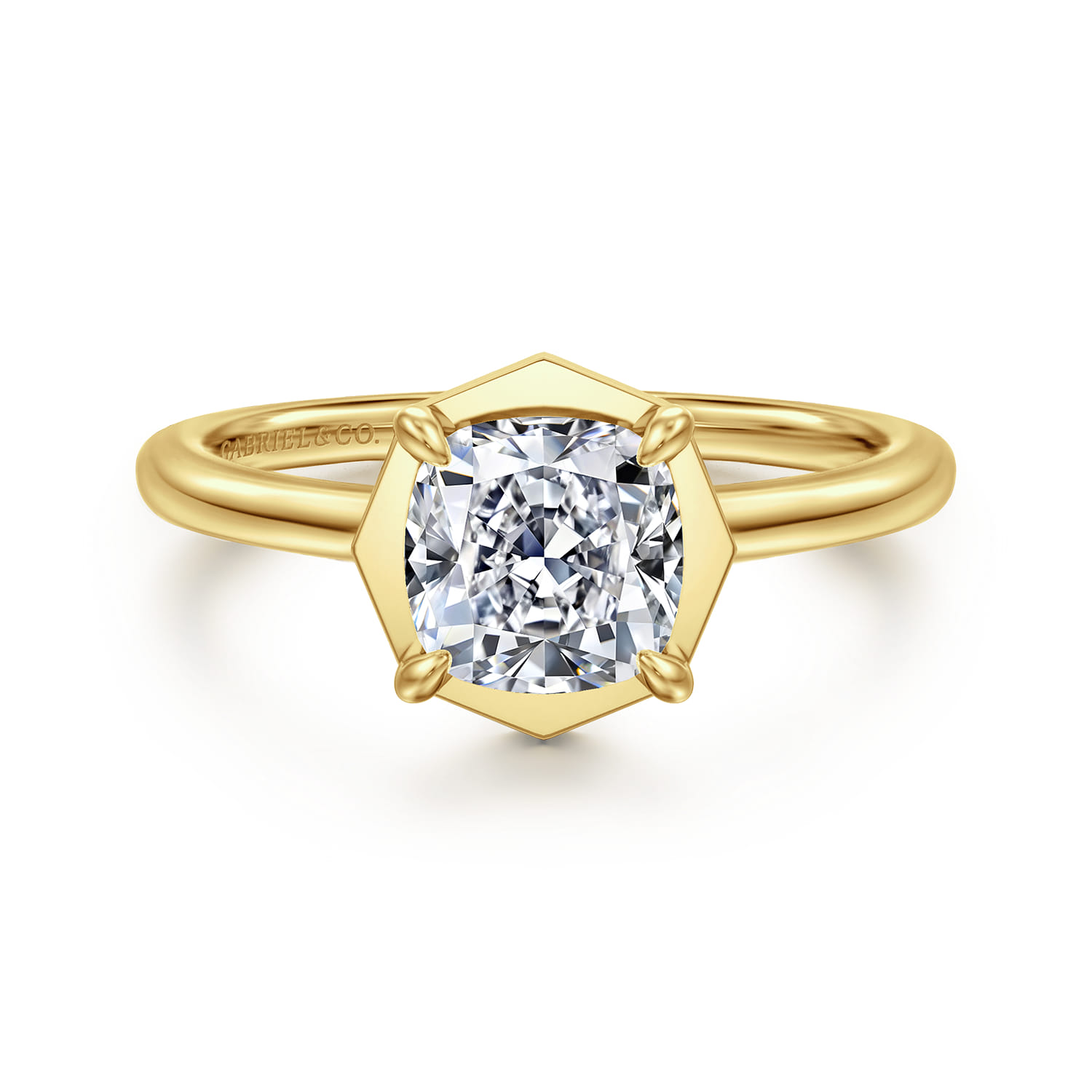 Cassi - 14K Yellow Gold Bezel Prong Cushion Cut Diamond Engagement Ring