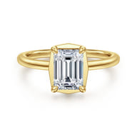 Cassi - 14K Yellow Gold Bezel Prong Emerald Cut Diamond Engagement Ring
