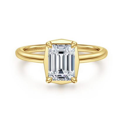 Cassi - 14K Yellow Gold Bezel Prong Emerald Cut Diamond Engagement Ring